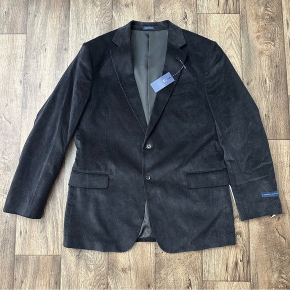 Stafford Corduroy Elbow Patch Stretch Sport Coat Blazer Mens Size 46R Black